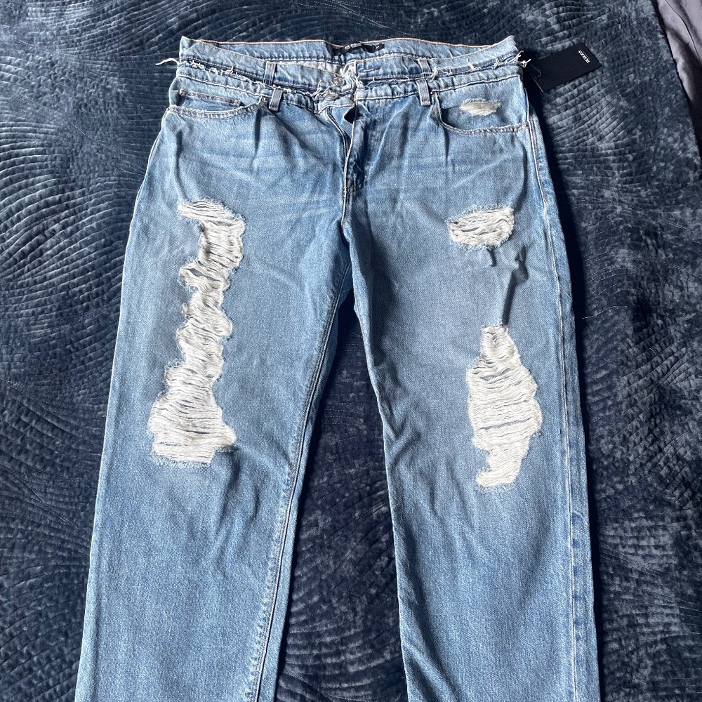 Hudson Jessi Boyfriend Jeans Double Waistband Destroyed size 32 NWT